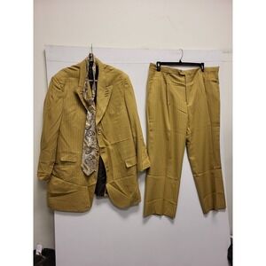 Tessori Uomo Italy 2 Piece Suit Mens 50L Jacket 45L Pants Pinstripe Tan Gold